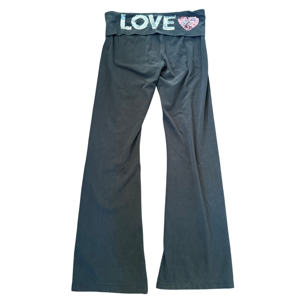 Vintage Y2K Victoria's‎ Secret Yoga Pants M Black Sequin Love VS Heart Flare